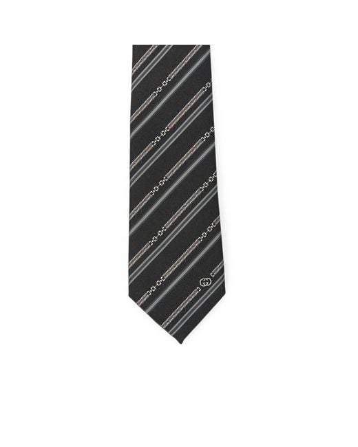 Gucci Black Interlocking G Horsebit Tie for men