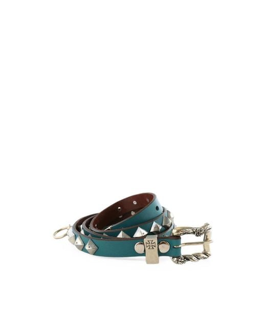 Enfants Riches Deprimes Green Pyramid-Studded Engraved-Buckle Belt for men