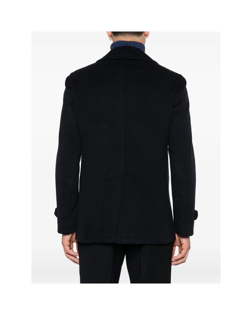 Tagliatore Black Double-Breasted Wool Coat for men