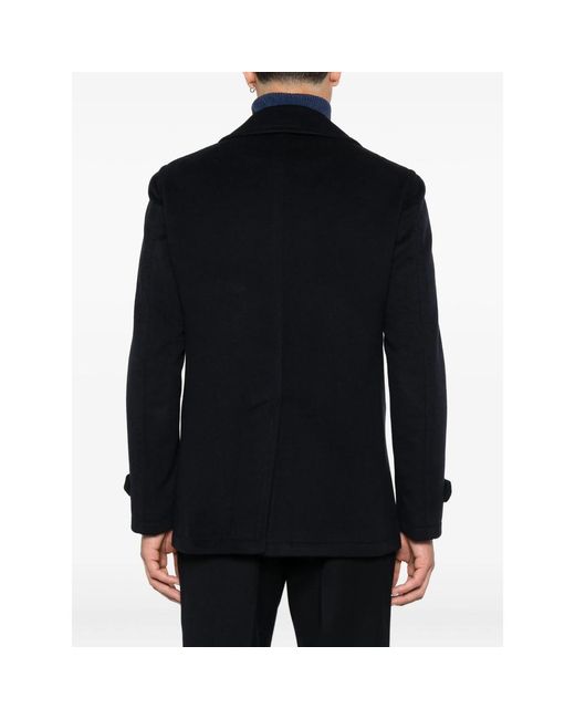 Tagliatore Black Double-Breasted Wool Coat for men