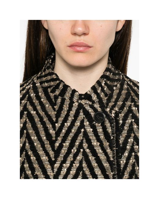 Forte_forte Gray Chevron-Knit Fringed Coat