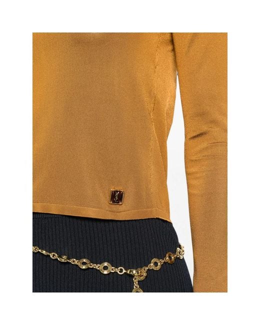 Saint Laurent Brown Logo-Plaque Long-Sleeves T-Shirt
