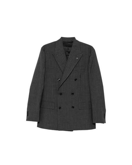 Lardini Black Pinstripe-Pattern Double-Breasted Blazer for men