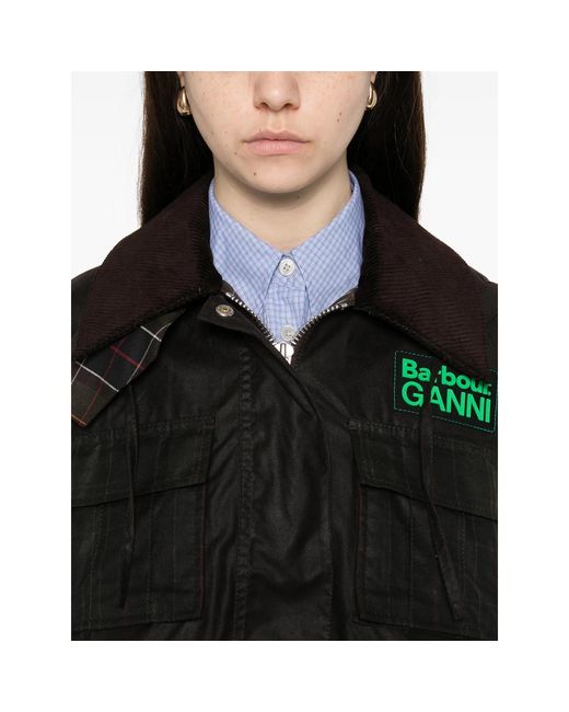 BARBOUR X GANNI Black X Ganni Peplum Waxed Coat