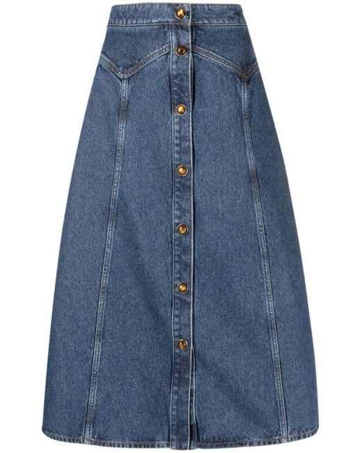 Chloé Blue A-Line Button-Up Denim Skirt