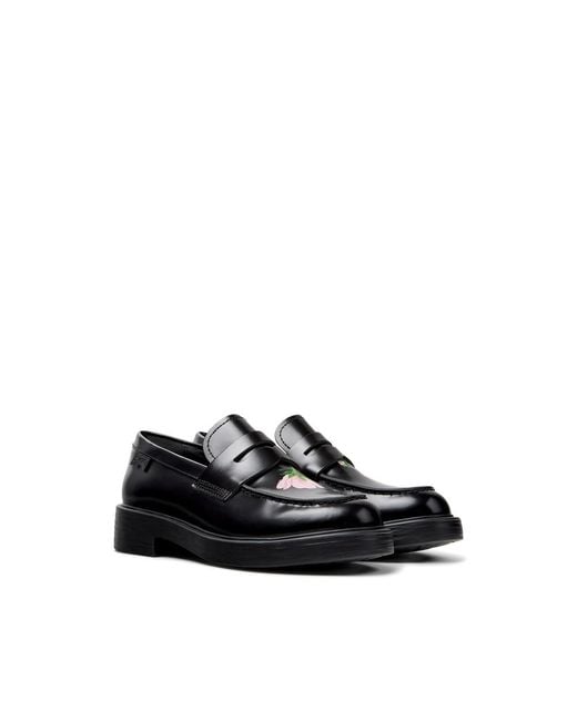 Camper Black Dean Floral-Print Loafers