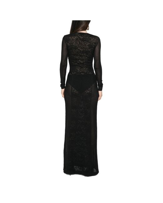 Elisabetta Franchi Black Lace-Panelled Long-Sleeve Maxi Dress