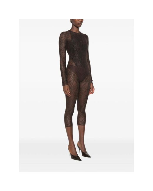 ANDAMANE Brown Sheila Lace-Pattern Long-Sleeve Jumpsuit
