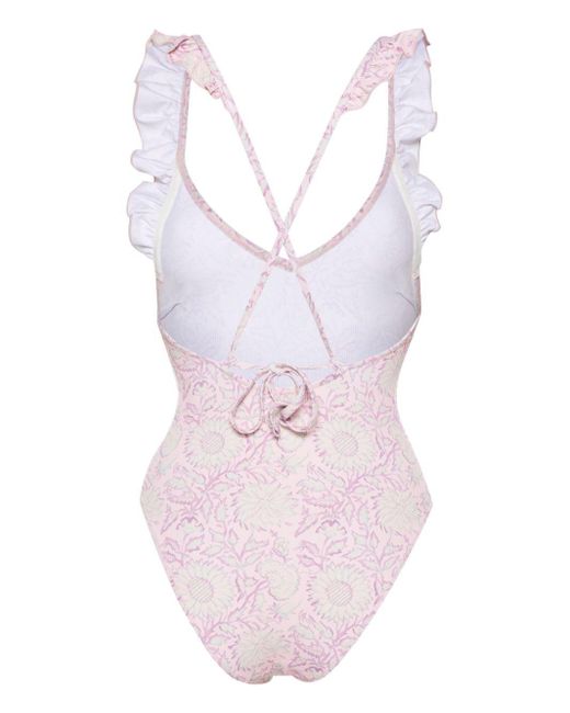 Louise Misha Pink Floral Ruffled Swimsuit