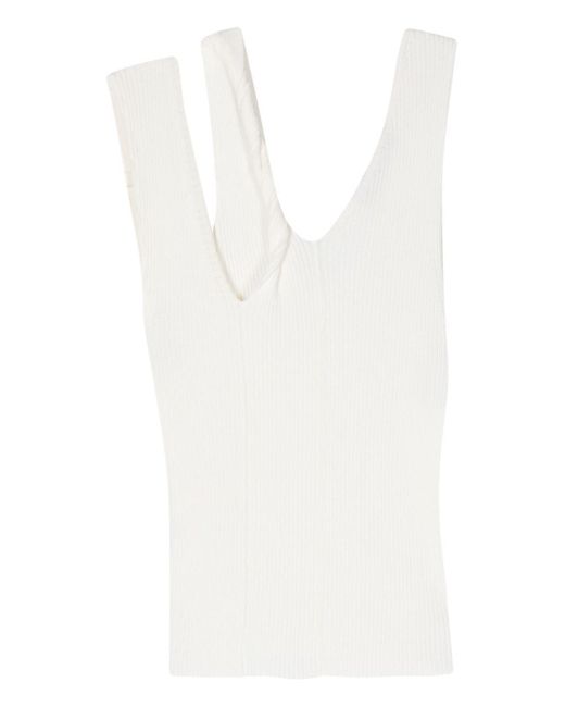 Tela White Asymmetric Ribbed-Knit Top