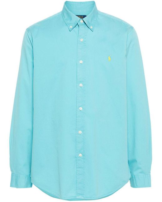 Polo Ralph Lauren Blue Polo Pony-Embroidered Cotton Shirt for men