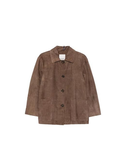 Max Mara Brown Smmastrale Button-Fastening Leather Jacket