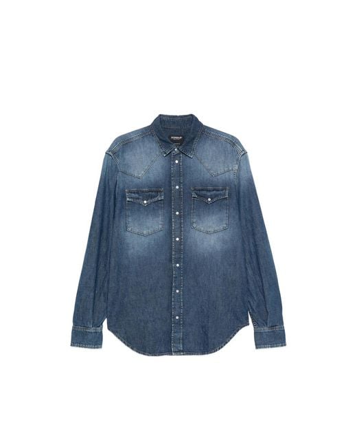 Dondup Blue Faded-Effect Western-Yoke Shirt for men
