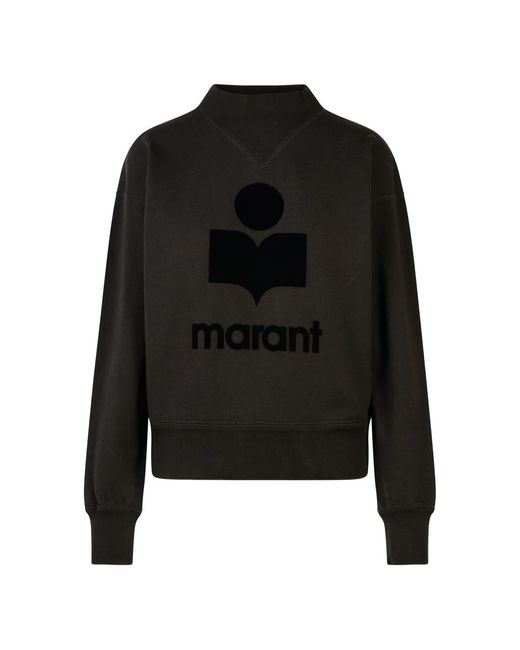 Isabel Marant Black Flocked-Logo Crew-Neck Sweatshirt