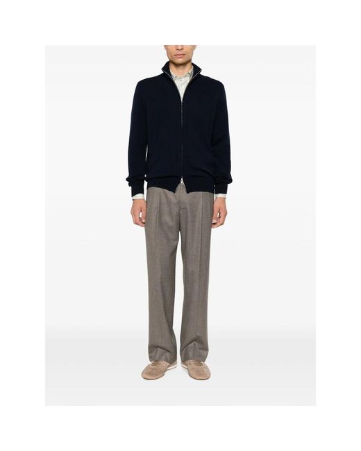 Soft Goat Blue Zip-Up High-Neck Cardigan for men