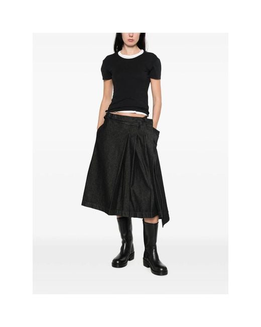 Y-3 Black Asymmetric Pleated Midi Skirt