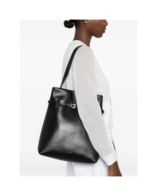 MANU Atelier Black Buckle-Detail Leather Tote Bag