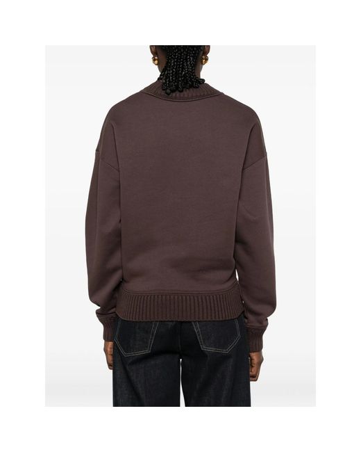 Closed Brown Ribbed-Trim Logo-Embroidered Sweatshirt
