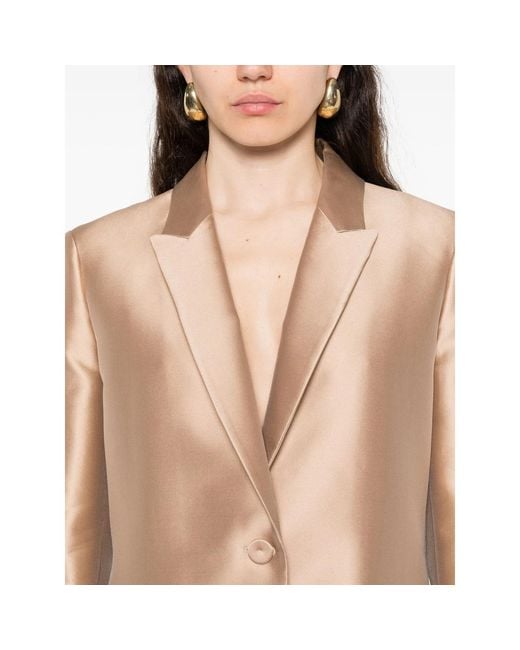 Alberta Ferretti Natural Buttoned Peak-Lapel Jacket