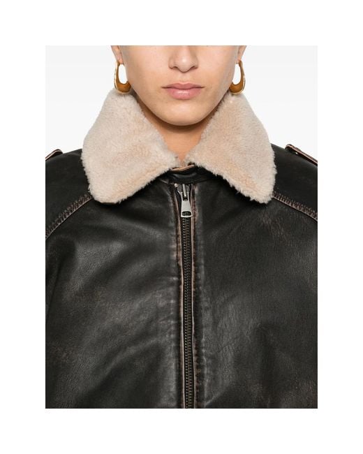 Eraldo Black Shearling-Collar Leather Jacket