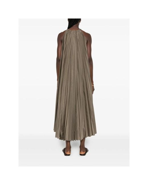 Max Mara Brown Pleated Halterneck Midi Dress