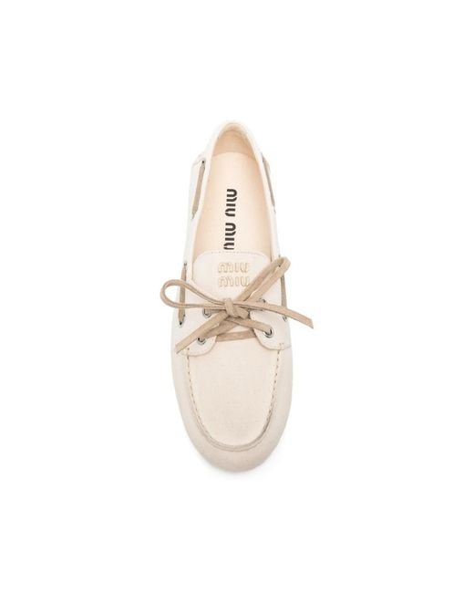 Miu Miu White Lace-Up Boat Shoes