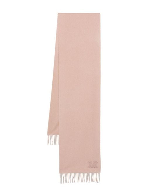 Max Mara Pink Embroidered-Logo Cashmere Scarf