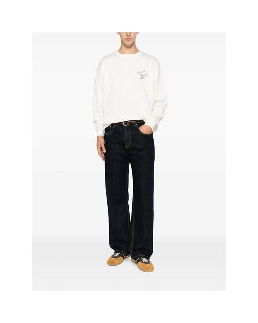 Drole de Monsieur White Slogan-Print Long-Sleeves T-Shirt for men