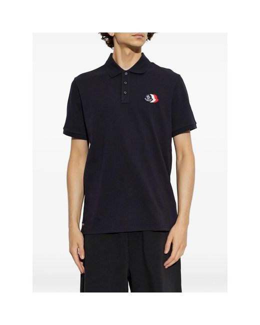 Moncler Blue Logo-Patch Short-Sleeve Polo Shirt for men