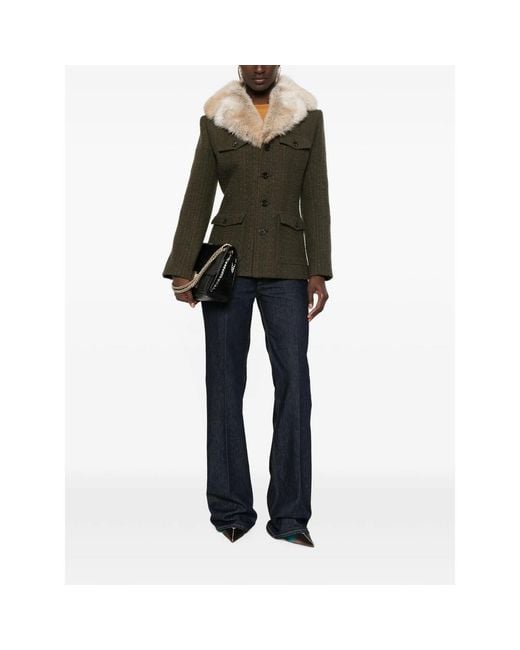 Saint Laurent Green Faux-Fur Collar Jacket