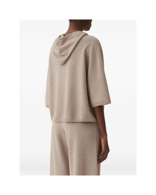 Fabiana Filippi Brown Drawstring-Fastening Elbow-Sleeve Hoodie