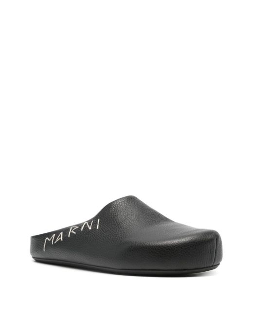 Marni Gray Logo-embroidered Slippers for men