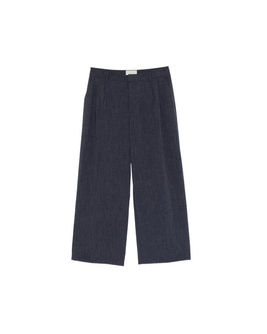 THESTROY Blue Pleated Wide-Leg Trousers