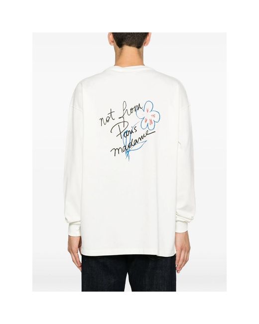 Drole de Monsieur White Slogan-Print Long-Sleeves T-Shirt for men