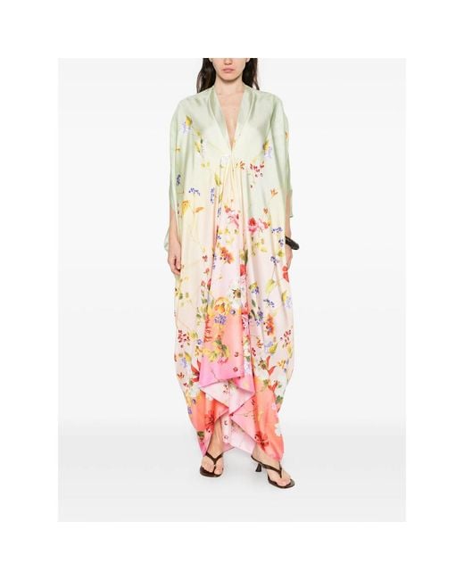 Roberto Cavalli Red Floral V-Neck Kaftan