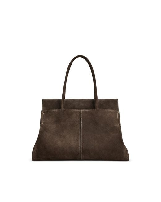 Tod's Brown Suede Logo-Patch Tote Bag