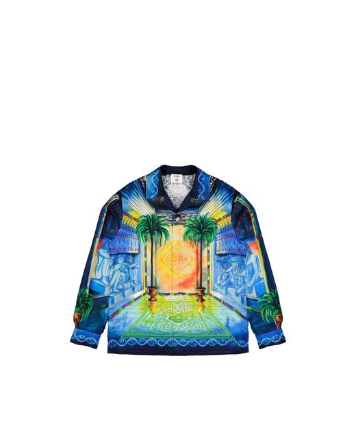 Casablanca Blue Geometrie Sacree Cuban Collar Shirt for men