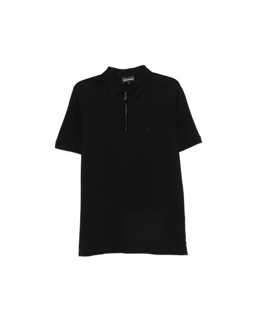 Emporio Armani Black Zip-Fastening Logo-Patch Polo Shirt for men