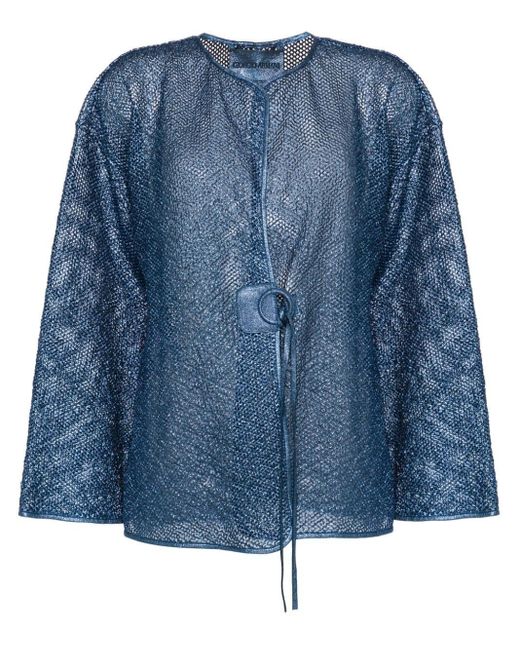 Giorgio Armani Blue Laser-Cut Leather Jacket