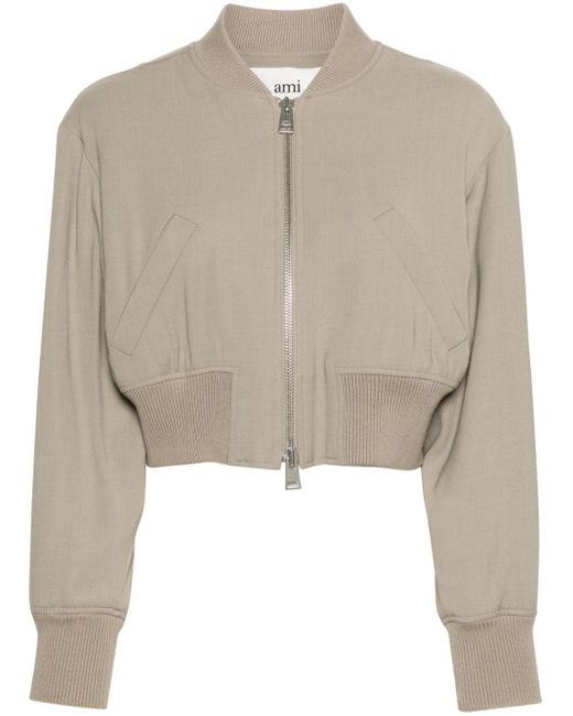Ami Paris Padded Bomber Jacket in Natural | Lyst