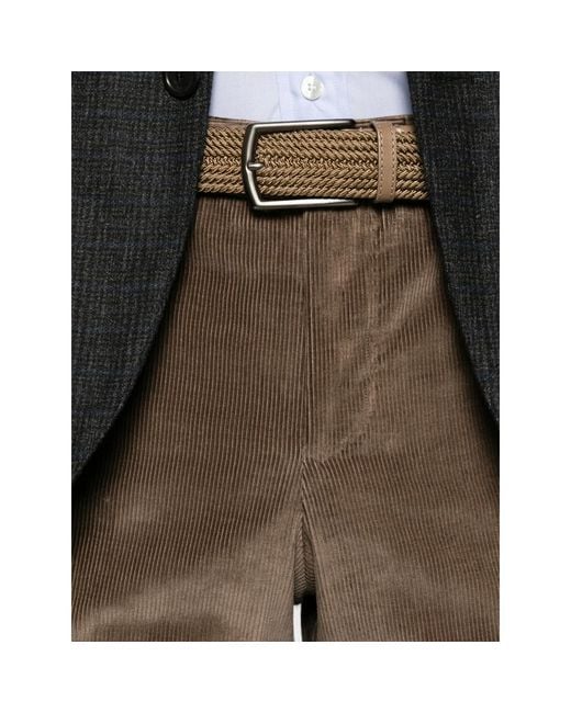 PT Torino Brown Corduroy-Texture Turned-Up Trousers for men
