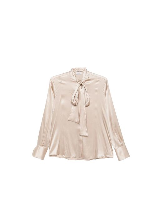 Mazzarelli Natural Pussy-Bow Satin Blouse