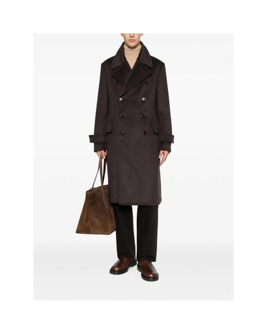 Caruso Brown Corsaro Double-Breasted Buttoned Coat for men