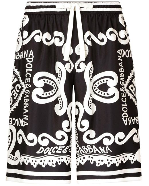 Dolce & Gabbana Black Logo-Print Silk Shorts for men