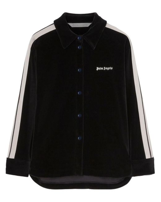 Palm Angels Black Logo-Embroidered Velvet Track Shirt
