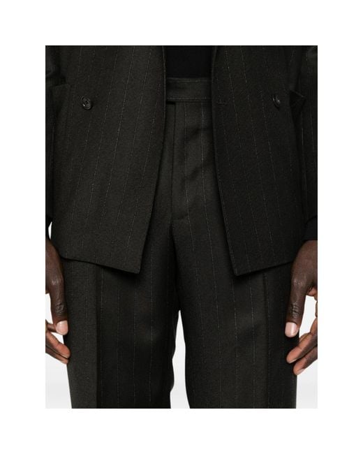 Tagliatore Black Stripe-Pattern Double-Breasted Suit for men