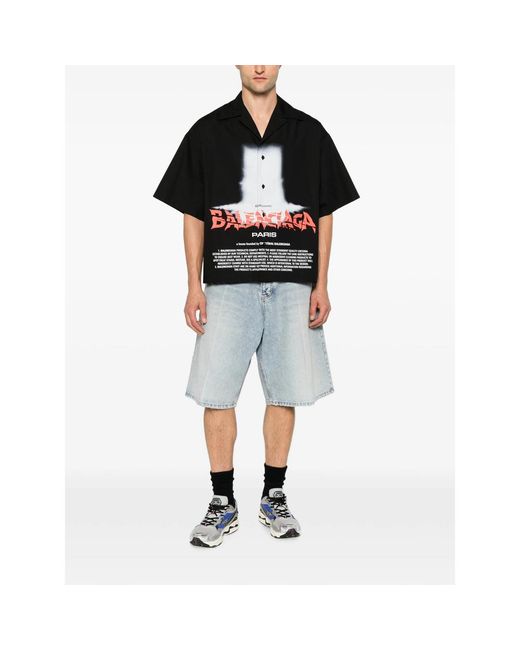 Balenciaga Black Logo-Print Short-Sleeve Shirt for men