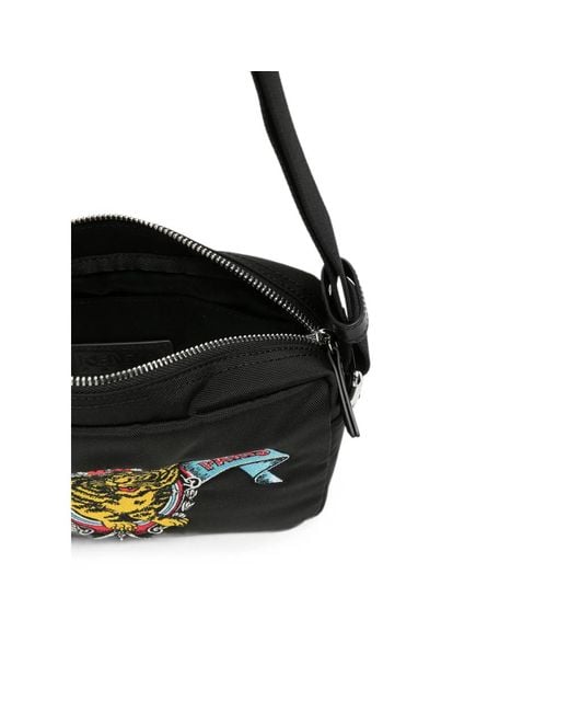 KENZO Black Tiger-Motif Embroidered Messenger Bag for men