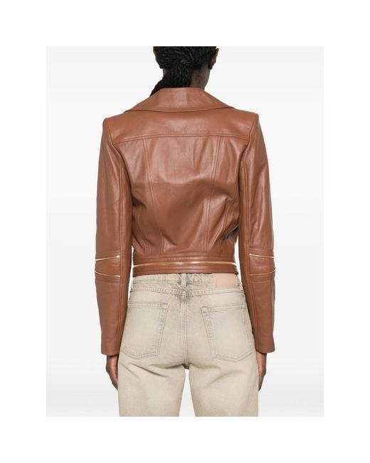 Elisabetta Franchi Brown Zipped Biker Jacket