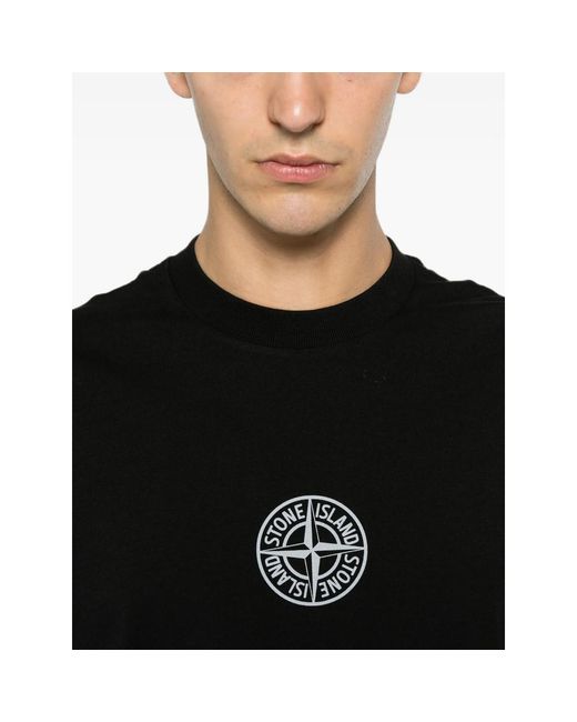 Stone Island Black Logo-Print Crew-Neck T-Shirt for men